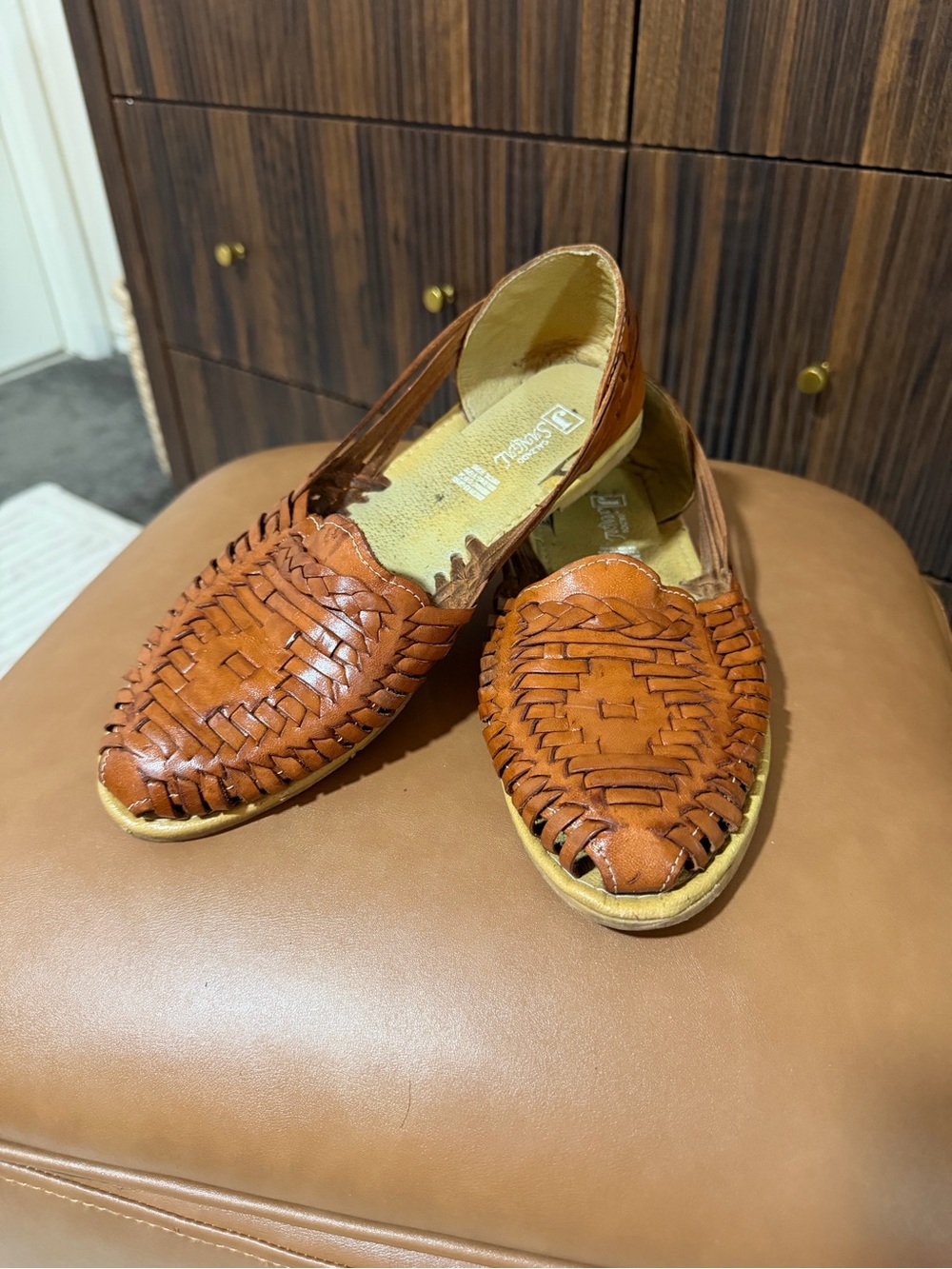 Handwoven Leather Moccasins in Cognac Brown